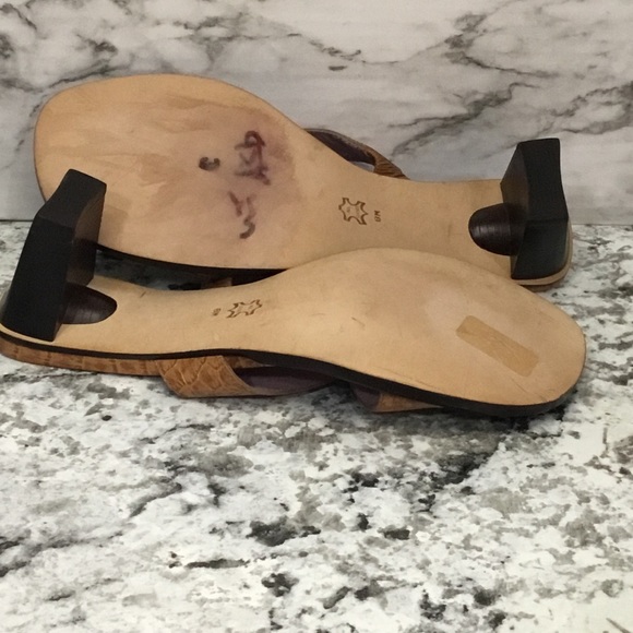 Antonio Melani Leather Tan Open Toe Mule/Slide W/Stack Block Heel - Picture 9 of 10